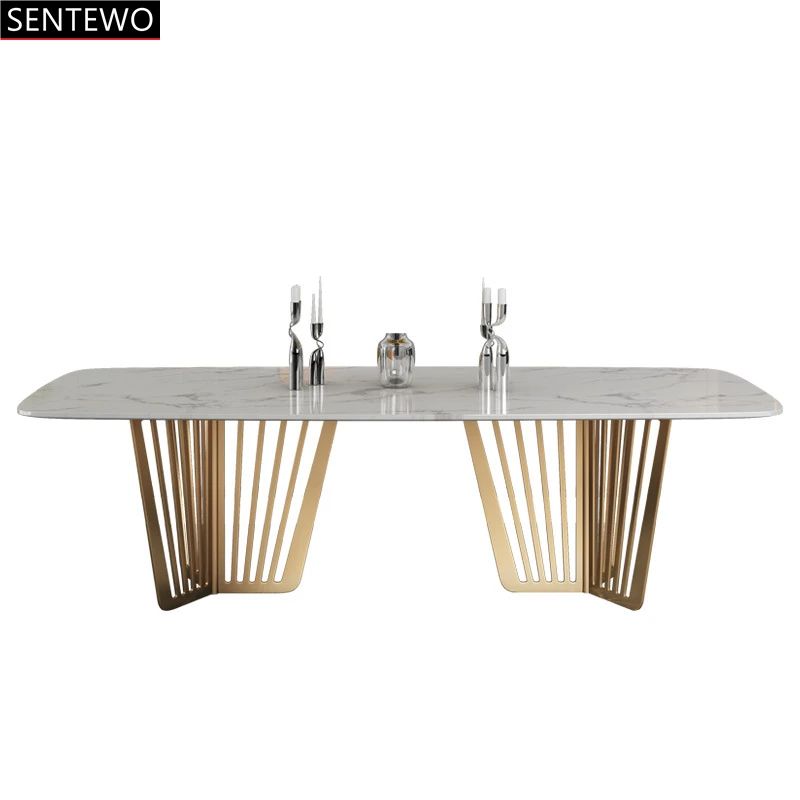 Luxury Marble Kitchen Dining Table With Chair Set Stainless Steel Gold Plating Base Dinner Table Chair Set Mesa Com 6 Cadeiras