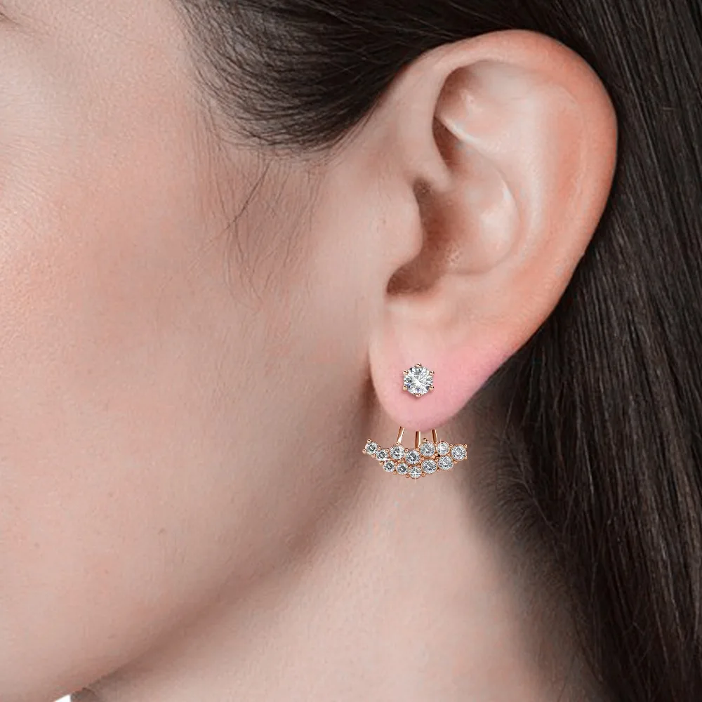 2 in 1 Jacket Style Cluster Stud Earrings Embellished with Swarovski Crystals Copper Rose Gold Plated Women Jewelry Bridal Gift