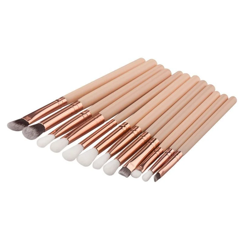 แปรงแต่งหน้าด้ามไม้ สำหรับอายแชโดว์ อายไลเนอร์ คิ้ว ชุดแปรงแต่งหน้ามืออาชีพ 12 ชิ้น