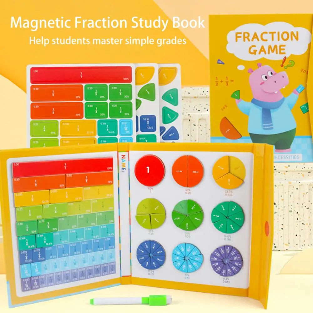 Fraction Manipulation Set Fraction Learning Kit Educational Magnetic Fraction Book with Tiles Circles for Elementary Students