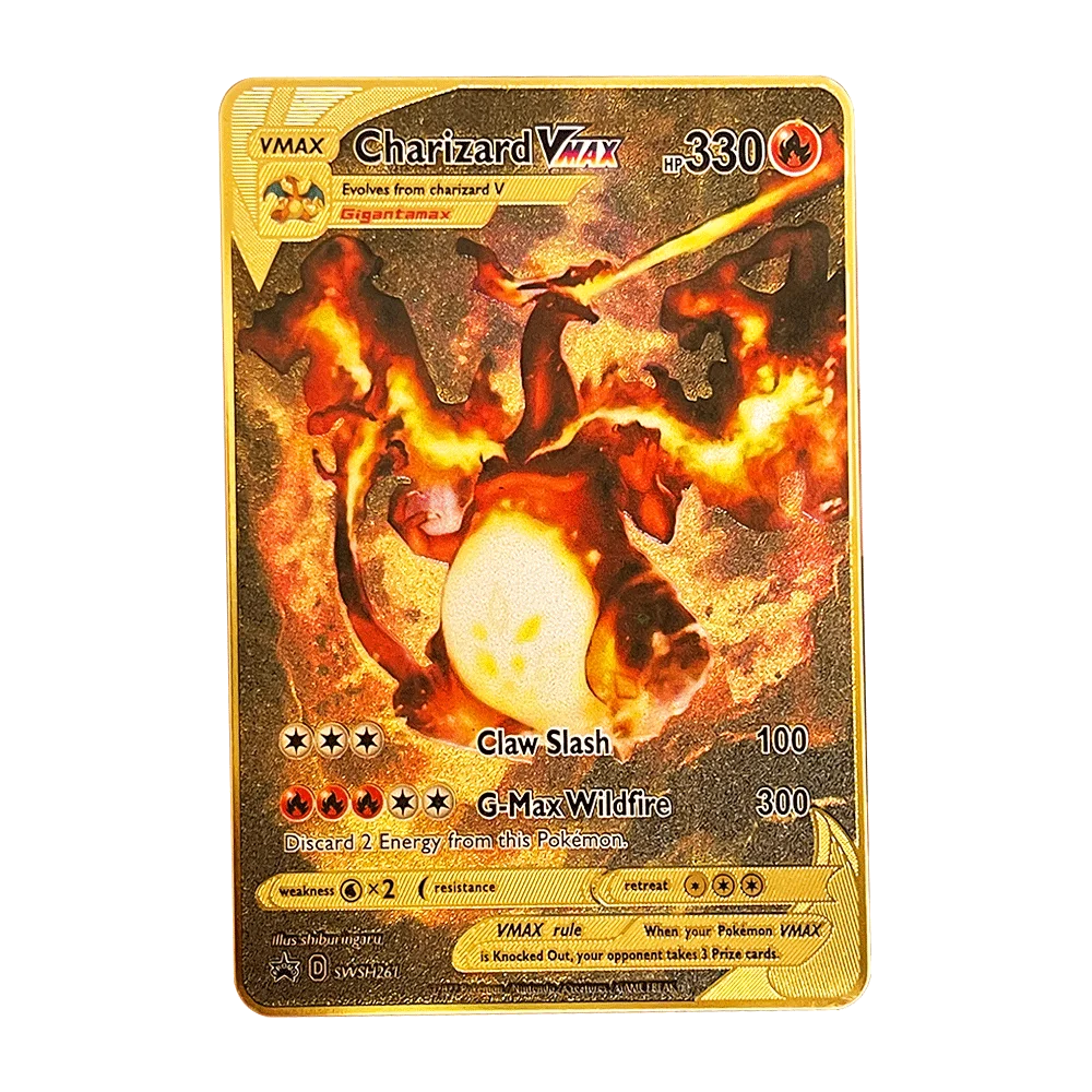 Pokemon Card Vmax Metal Pokémon Letters Pikachu Gx Mewtwo Charizard Vstar Anime Games Toys Golden Iron Playing Cards Kids Gifts