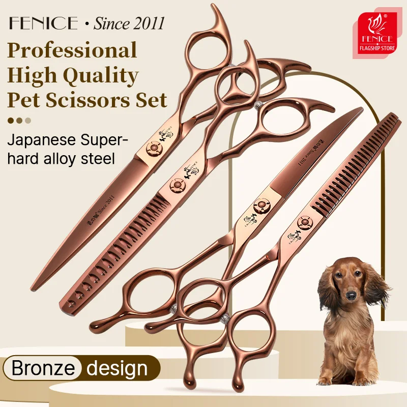 Fenice Professional JP440C acciaio legato 6.5/6.75/7/7.5 pollici forbici da toelettatura per animali domestici Set di cesoie galvaniche color bronzo