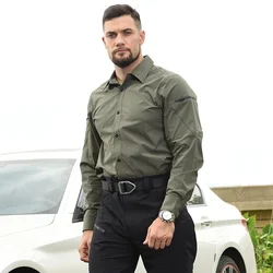 HAN WILD Solid Chest Zipper Pockets Tactical Shirt Men's Quick Drying Protective Long Sleeve Hunting Shirt Work Tops Outdoor