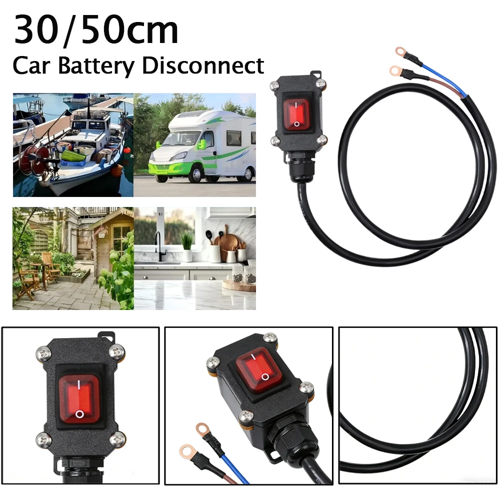 30/50cm Car Battery Disconnect Waterproof Power Blocker 12V/24V Motorcycle Battery Cut Off Switch for Marine Boat Auto Moto