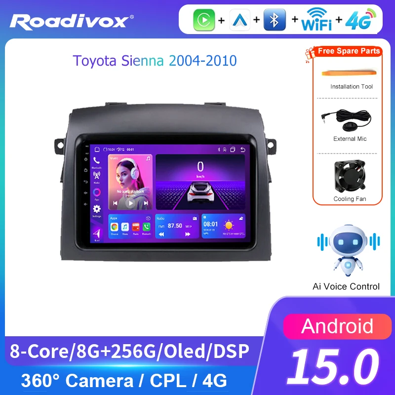 AI VOICE roadivox Android car radio for Toyota Sienna 2004 2010 stereo GPS Navigation video Multimedia Player tape