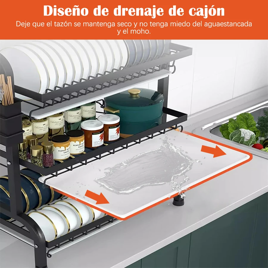 رف أطباق للمنضدة ، مصفاة مطبخ متعددة الوظائف مع أدوات ، حامل سكين ، أدوات مائدة ولوح تقطيع ، عيد الميلاد ، 3 طبقات
