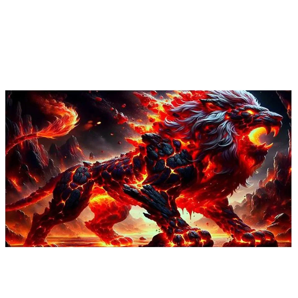 Lava Fire Leo Lion Roar Diamond Painting New 2025 Full Square Round Diamond Mosaic Perfect for Home, Living Room Decor,Gfit