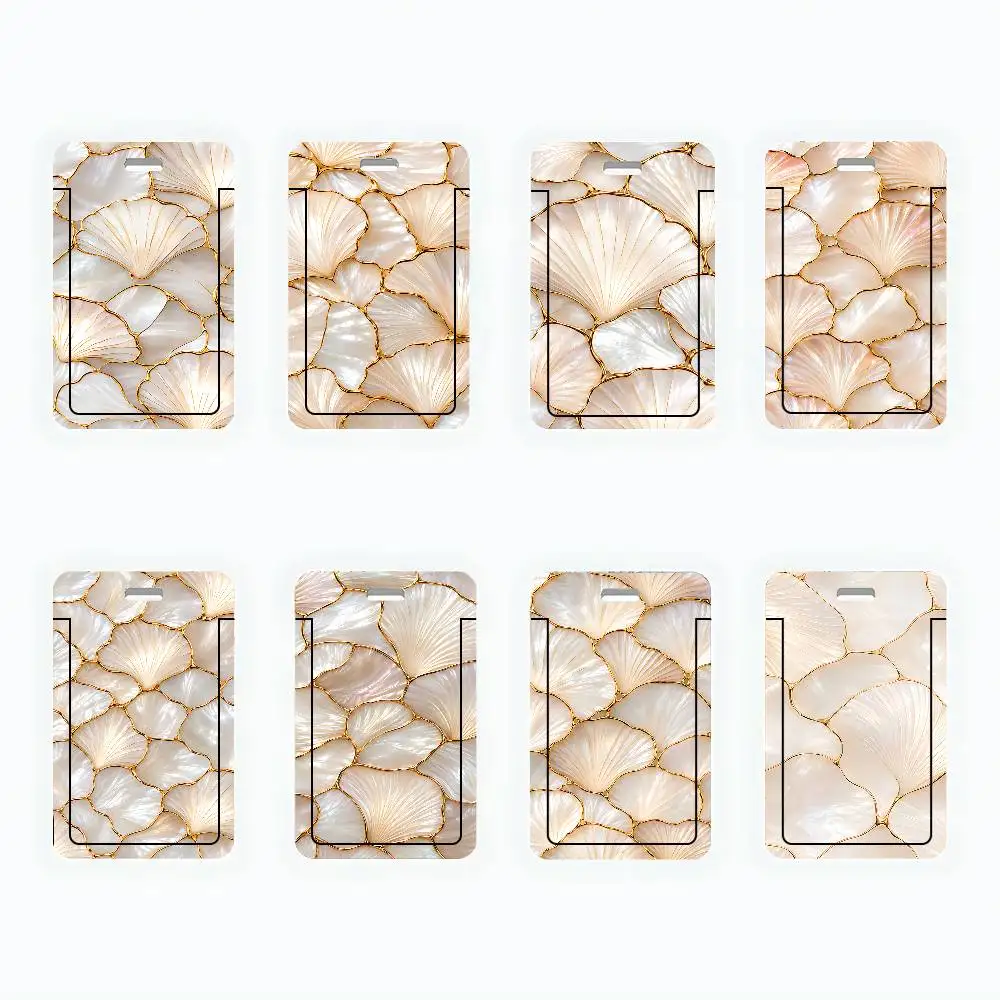 Shell Print ID Card Holder PVC Badge Holder With Lanyard Slot Student Bus Card Cover Office Work Card Case