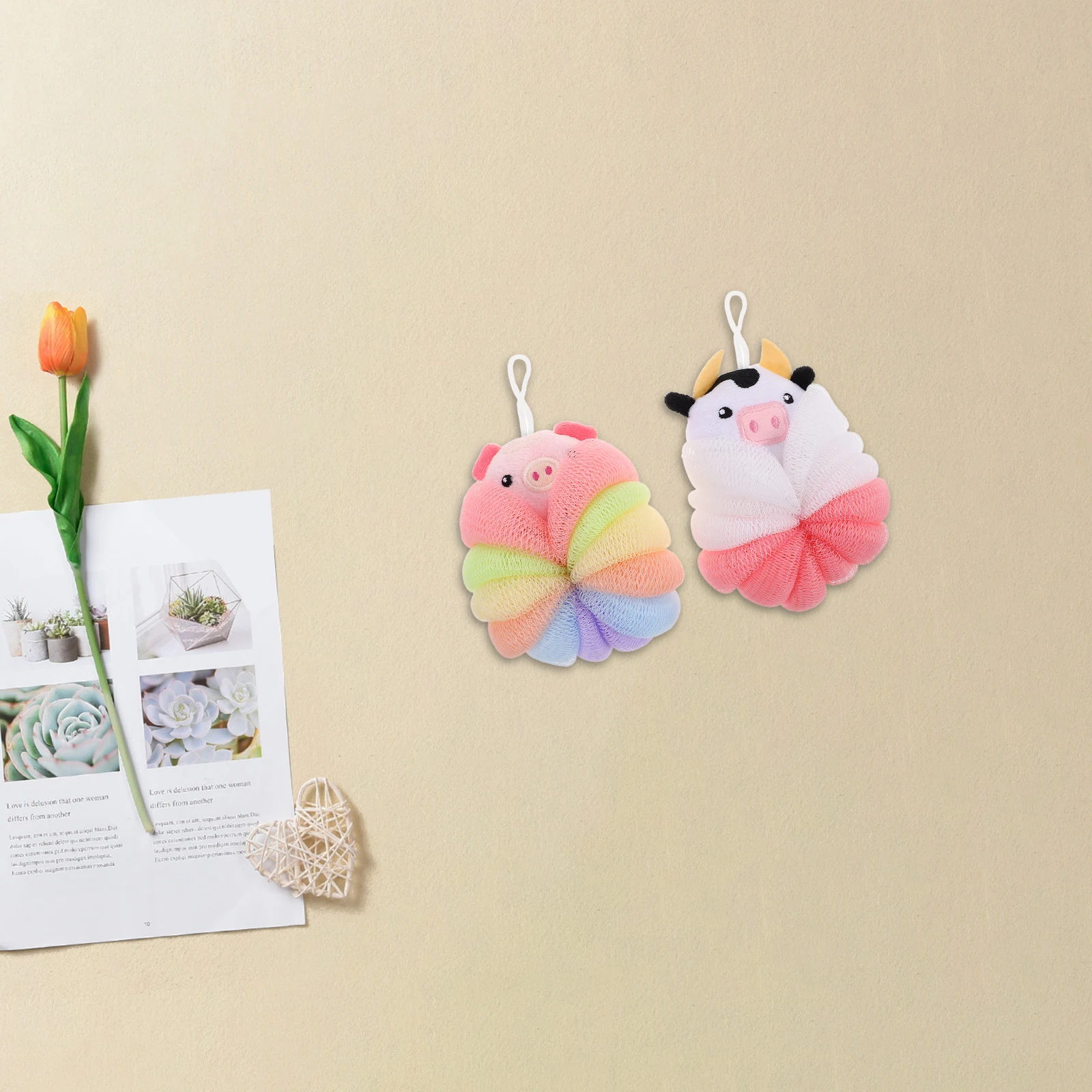 

2Pcs Animal Bath Sponges Large Cute Cartoon Loofahs Kids Shower Exfoliating Mesh Bath Sponges Easy Fun Loofah