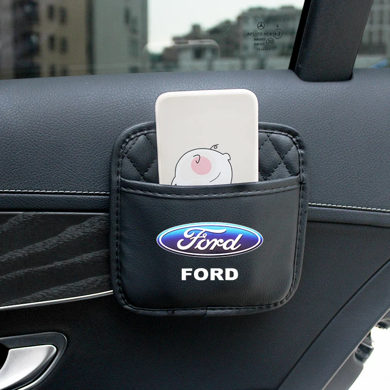 

1Pcs Leather Car Door Seat Storage Bag Car Phone Organizer Sticker Accessories For Ford Mondeo Focus mk2 3 4 Mustang Fiesta Ghia