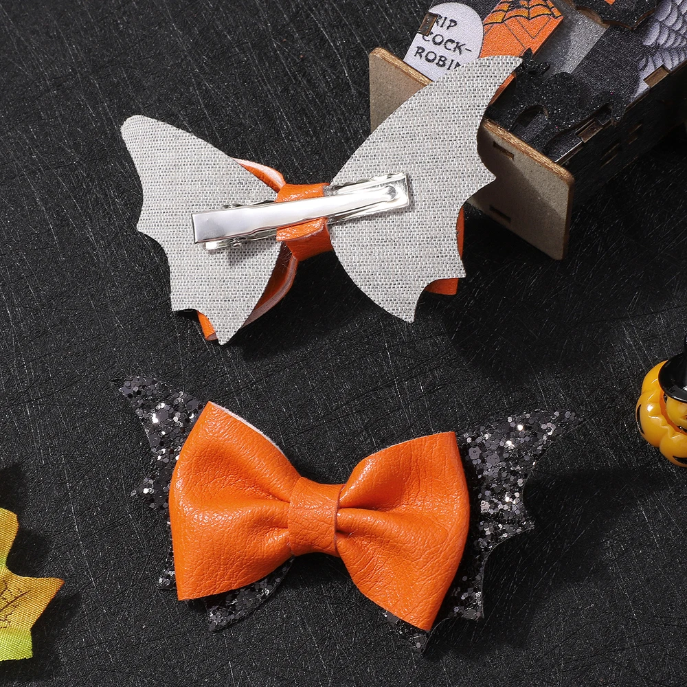 2pcs Halloween Bat Wing Bow Hair Clips for Girls Cosplay Party Theme Performance Headwear Bangs Clips