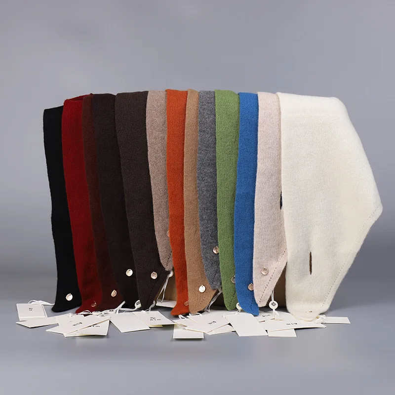 

Корейская повязка на голову из 100% шерсти, двухслойный утолщенный шерстяной шарф с отверстиями для женщин, модный и теплый треугольный шарф