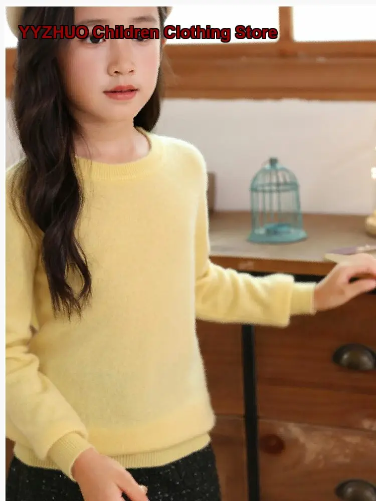 Kids Solid Color Sweater Boys Low Round Neck Thin Girls Knit Cashmere Base Layer Top Toddler Older Kids
