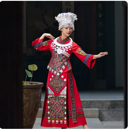 Chinese Folk Dance Clothes Women Miao Dress Long Hmongb Stage