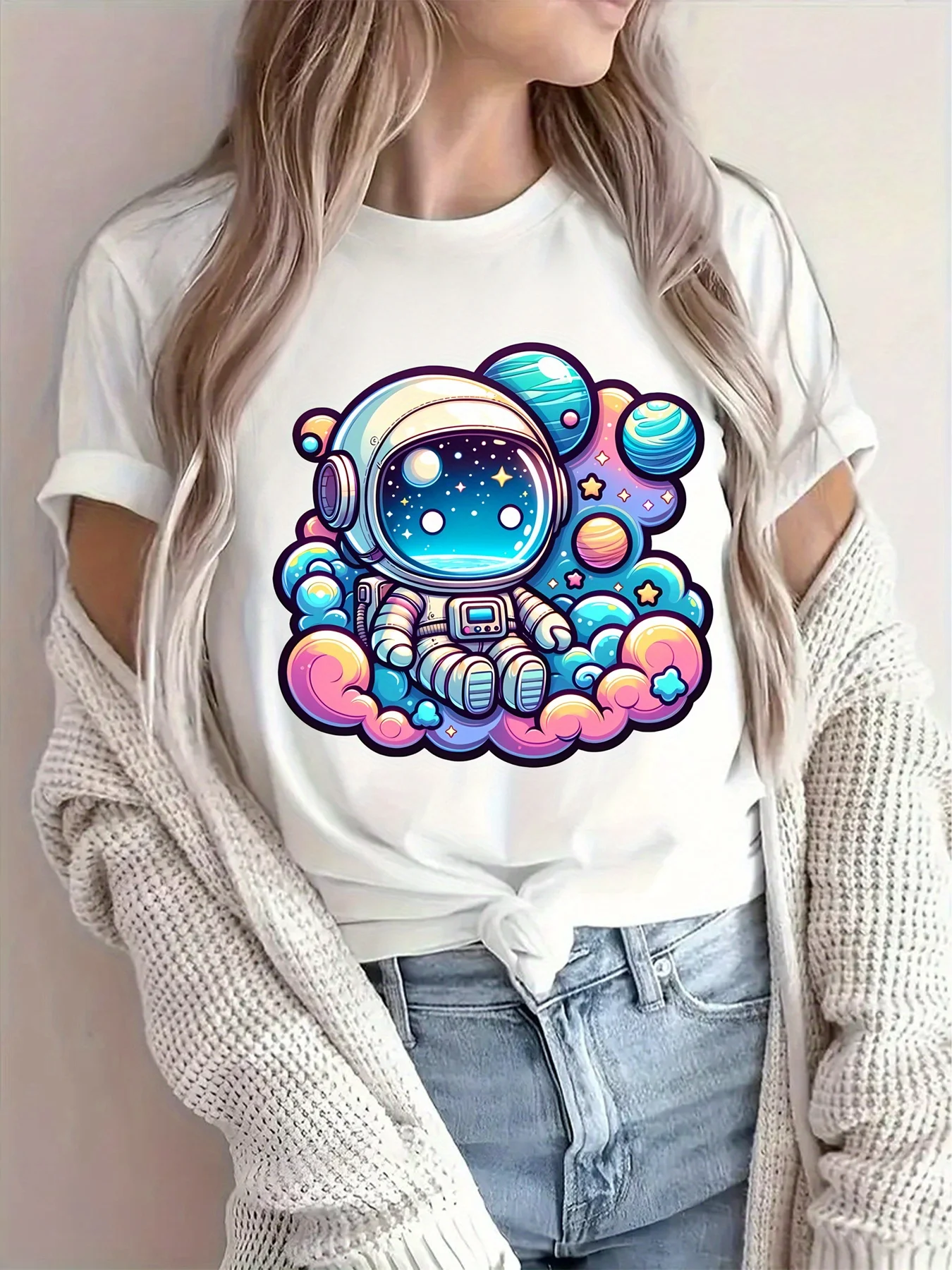 2025 نمط إلكتروني جديد مطبوع للجنسين موضة الشارع بأكمام قصيرة من القطن الخالص ورقبة مستديرة وأكمام قصيرة