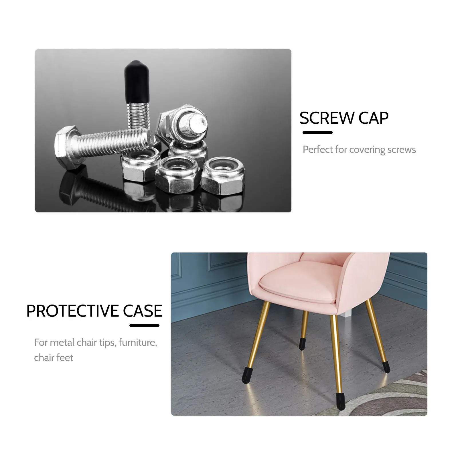 Black Rubber Screw Thread Protectors 200Pcs Tube End Caps for Metal Chair Feet Furniture Legs Floor Protection