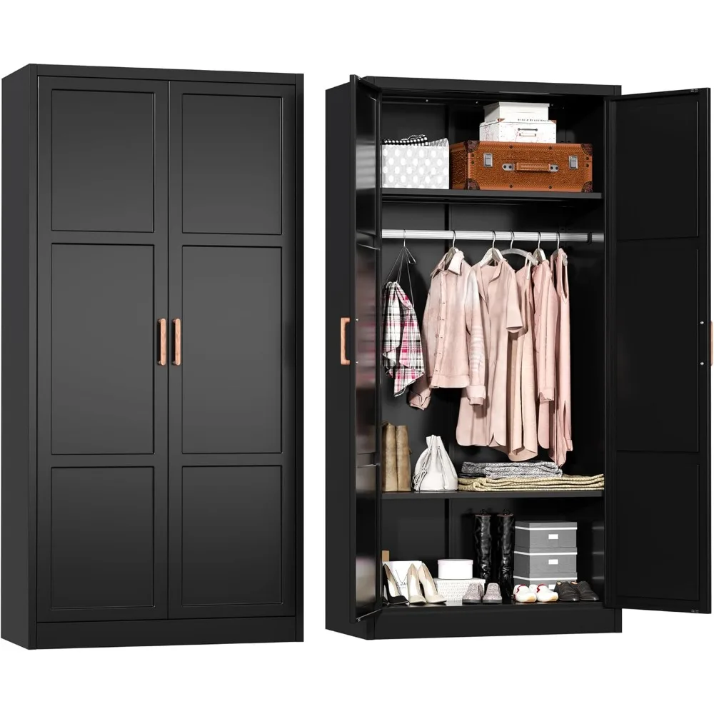 

Metal wardrobe, 72 hour wooden handle bedroom armrest, adjustable shelf and hanging storage cabinet
