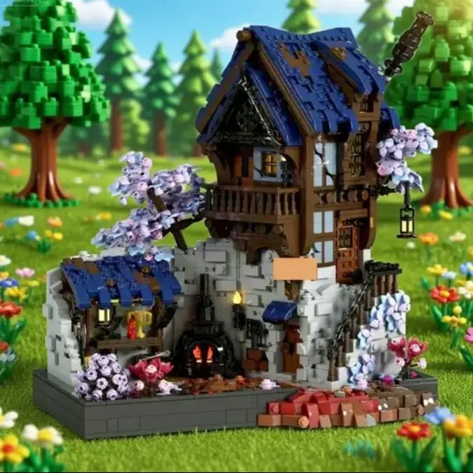 2627PCS MOC Medieval Blacksmith Building Block Set Street View Castle Display Model Bricks Collect Toys Gift for Adults Kids