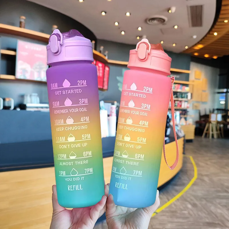 900ml Portable Water Bottle Motivational Sports Water Bottle With Time Marker Leak-Proof Cup For Outdoor Sport Fitness Bpa Free