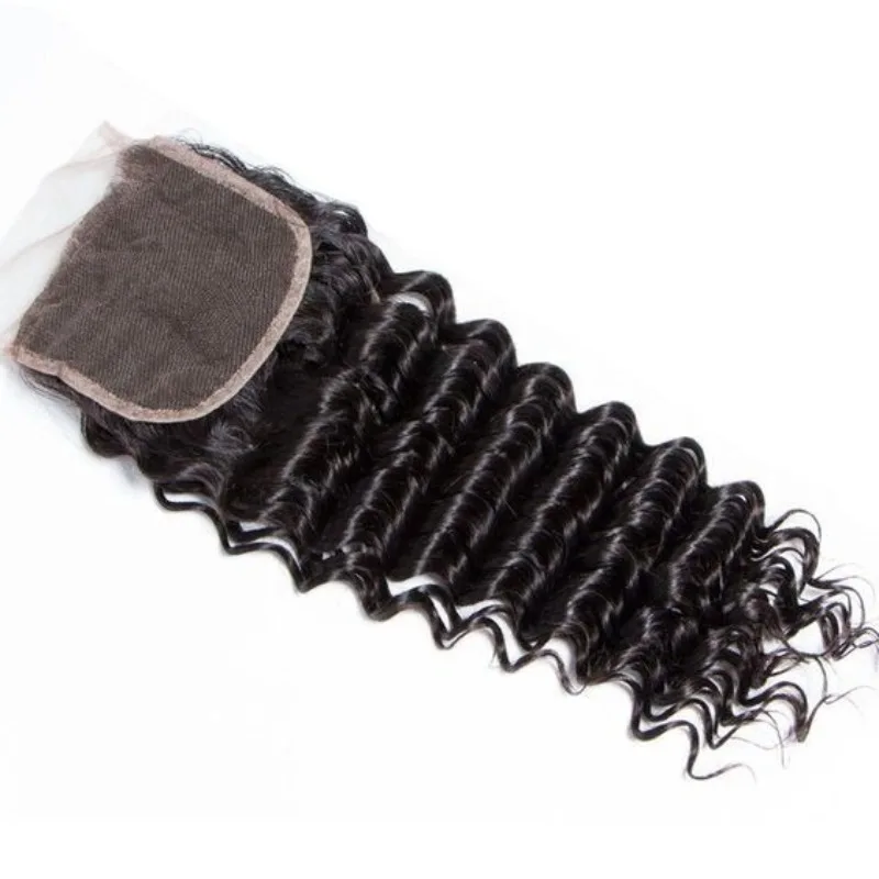 Natürliche Farbe, 4x4-Spitzenverschluss, tief gewelltes Echthaar, vorgebleichte Knoten, weiches, gewelltes Spitzenverschlussstück für den Salon-Haarsalonbedarf – Detail 4