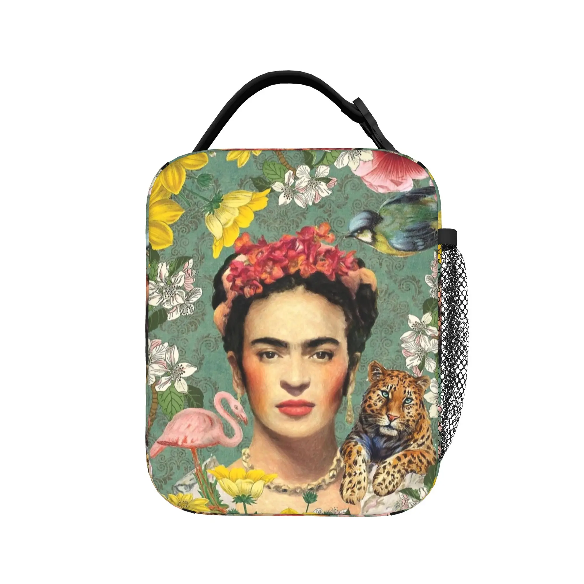 Fridas Mexican Artist Kahloo Insulated Lunch Bag Thermal Bag Reusable,Meal Container High Capacity Tote Lunch Box Bento Pouch