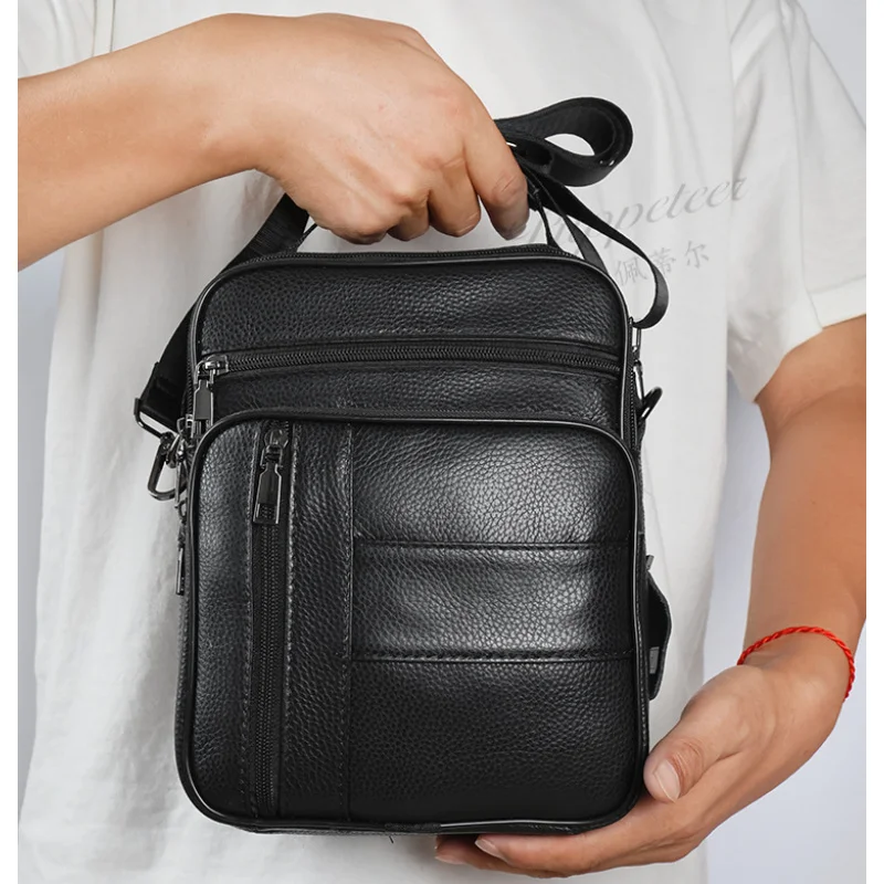 New Men's Cow Leather Crossbody Bag Man Shoulder Casual Small Simple Top-Handle Bag For Men Male
