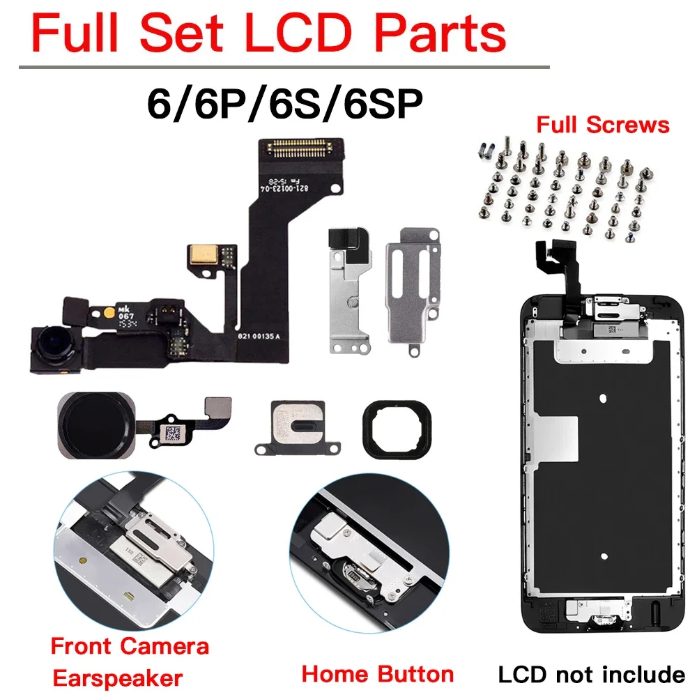 

Pop Full Set LCD Parts For IPhone 6 6P 6S Plus Front Camera Home Button Flex Cable Ear Speaker With All Screws Replacement