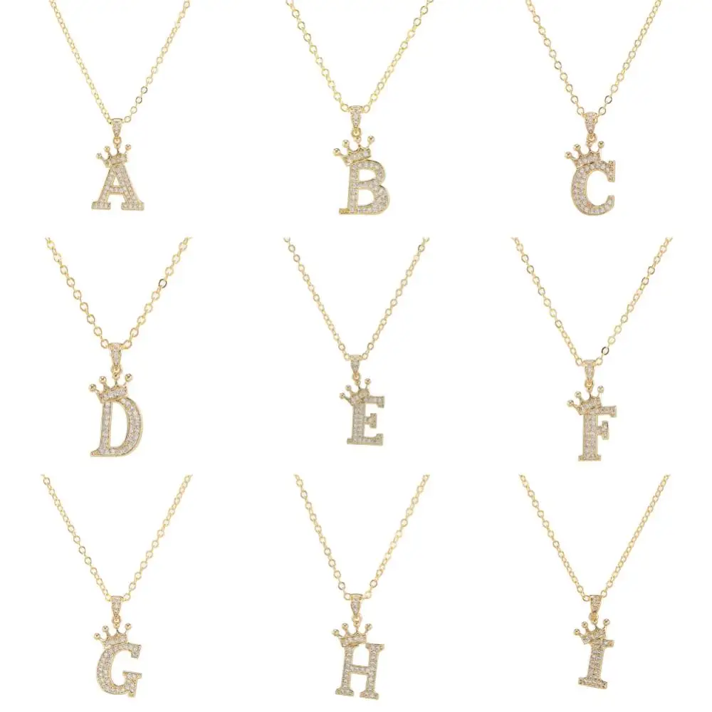 New In Classic Retro Fashion Zircon Crown English Letter Pendant Simple Fashion Women's Necklace Choker Collares Para Mujer