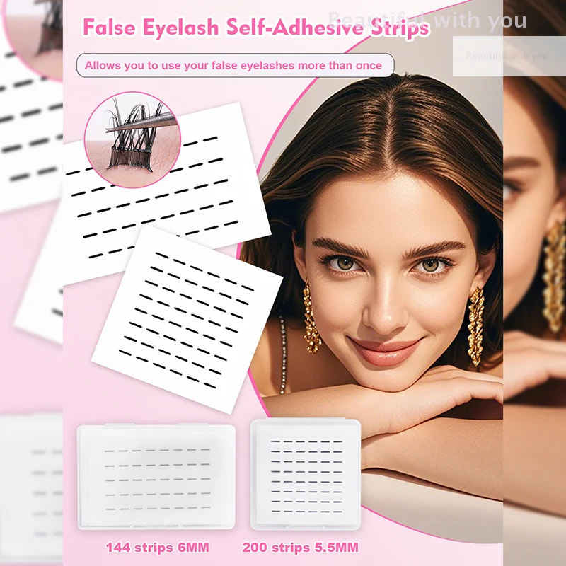 

New144/200pcs False EyeLashes Glue Strips, Black Glue-Free Jelly Self-Adhesive Eyelashes Strips, False Eyelashes Makeup Tools