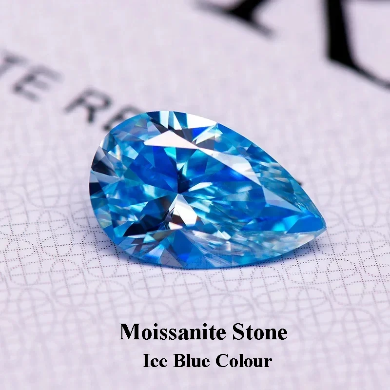 

Moissanite Loose Stone Pear Cut Ice Blue Colour Lab Created Diamond Advanced Jewelry Making Materials with GRA Certificate