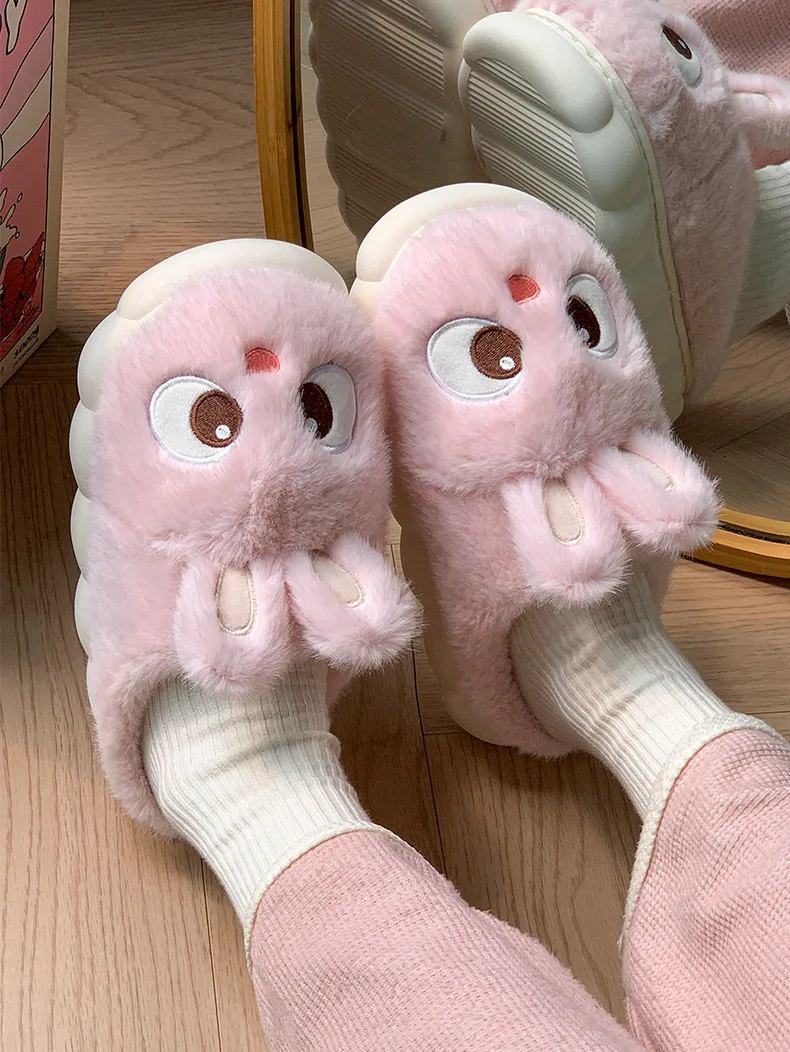 White Bunny Hausschuhe für Zuhause Kawaii Schuhe Frauen Kaninchen flauschige Hausschuhe Winter Indoor Sandalen Frau Plattform Bootie Slipper Neu – Detail 9