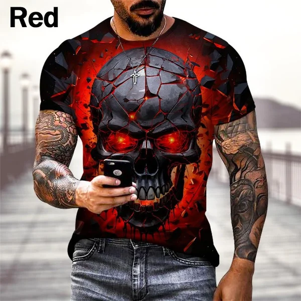 Vintage T Shirts For Men Horror Undead Skull Pattern 3D Printed Short Sleeve Fashion Oversized T-shirt Casual Men's Clothing