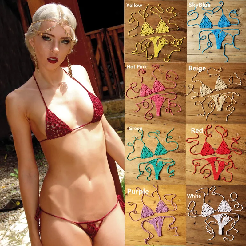 

13 Color Hand Crochet Sunbathing Hot Bikini Women Sexy Micro Swimwear Mini Lingerie Sets