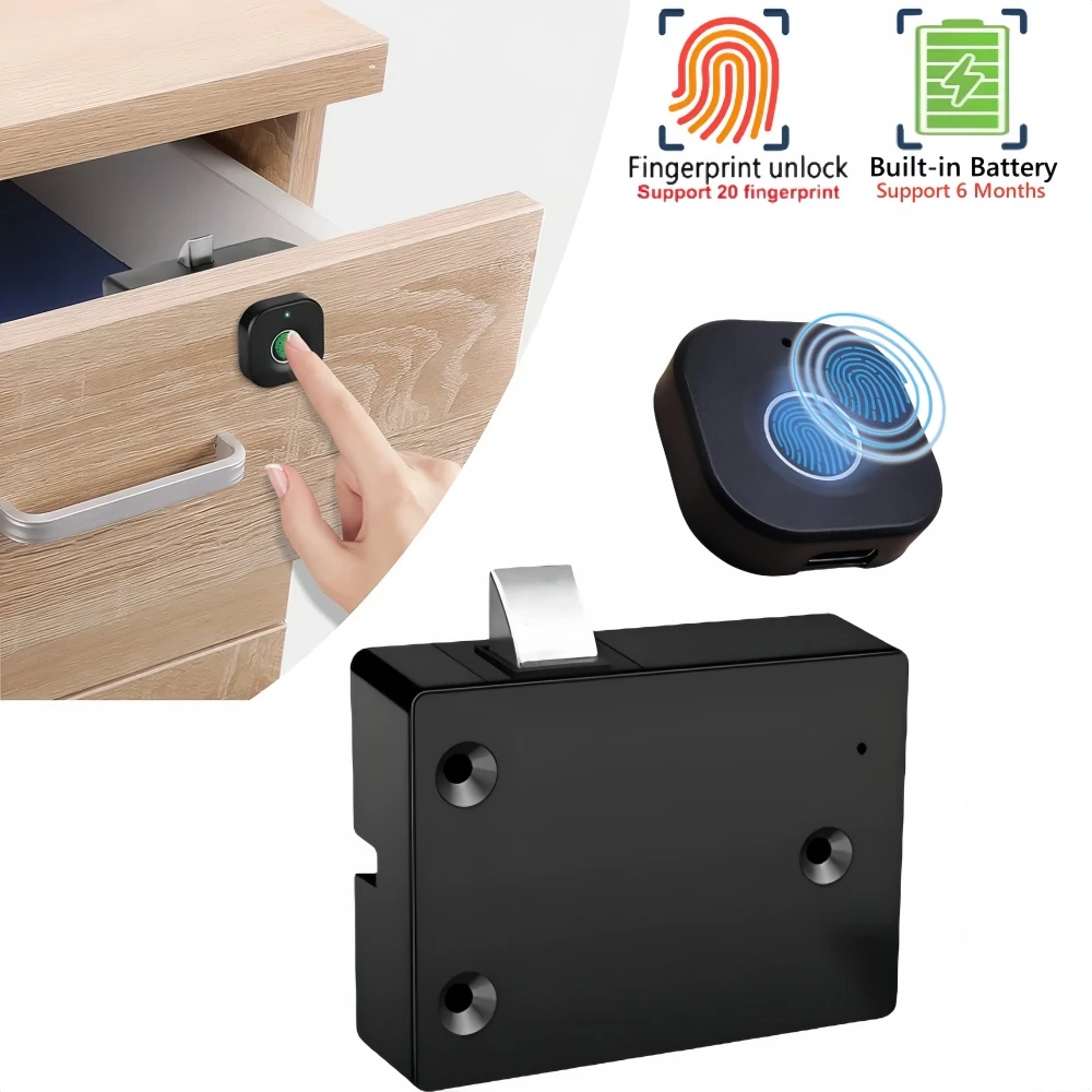 Fingerprint Smart Drawer Cabinet Locker Invisible Lock Cabinet Furniture Electronic Keyless Sensor Lock Built-in 1000mah Battery