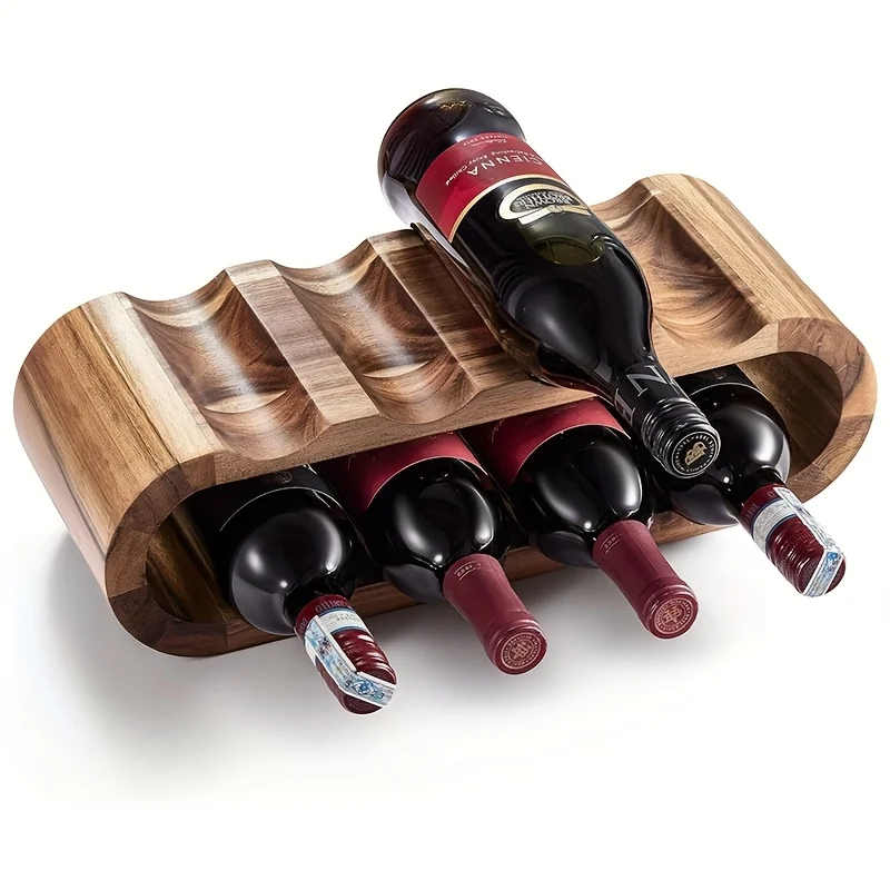 رف النبيذ الخشبي من أكاسيا - حامل قائم بذاته بـ 8 زجاجات، لا يتطلب تجميع، تخزين من الخشب الطبيعي لبار المنزل وديكور المطبخ