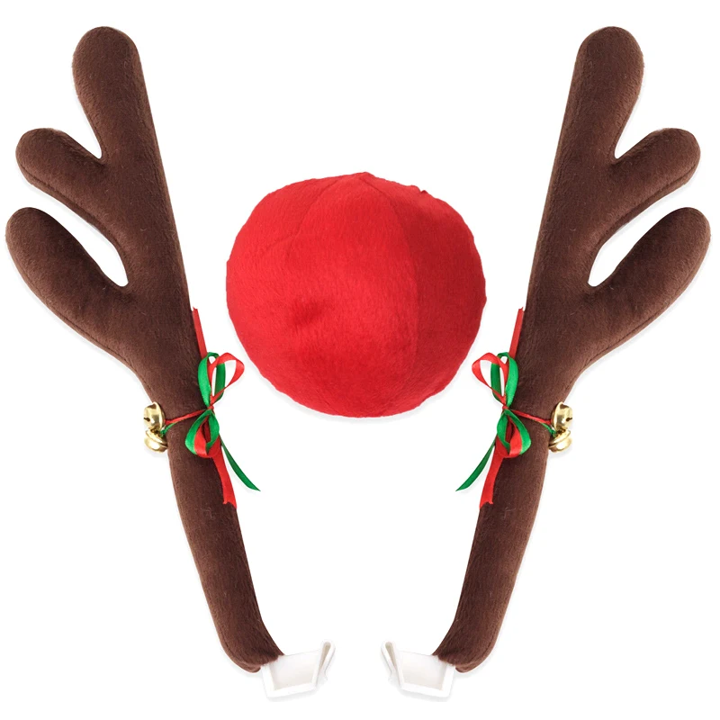 Reindeer Antlers Jingle Bells Costume Rudolph Car Christmas Ornament Decor with Nose Car Styling