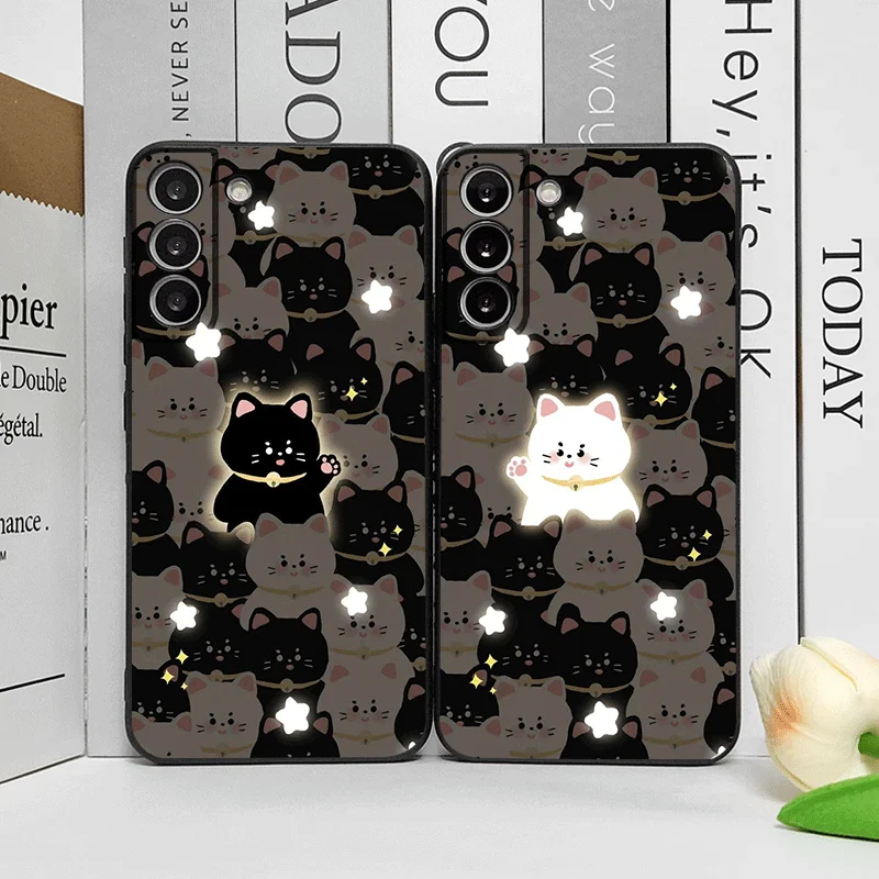 Cartoon Schwarz Weiß Katze Paar Telefon Fall für OnePlus 13 12 13R 11 10 9 8 Pro Nord 4 N100 N20 CE3 ACE2 ACE3 5G Gepaart Soft Cover