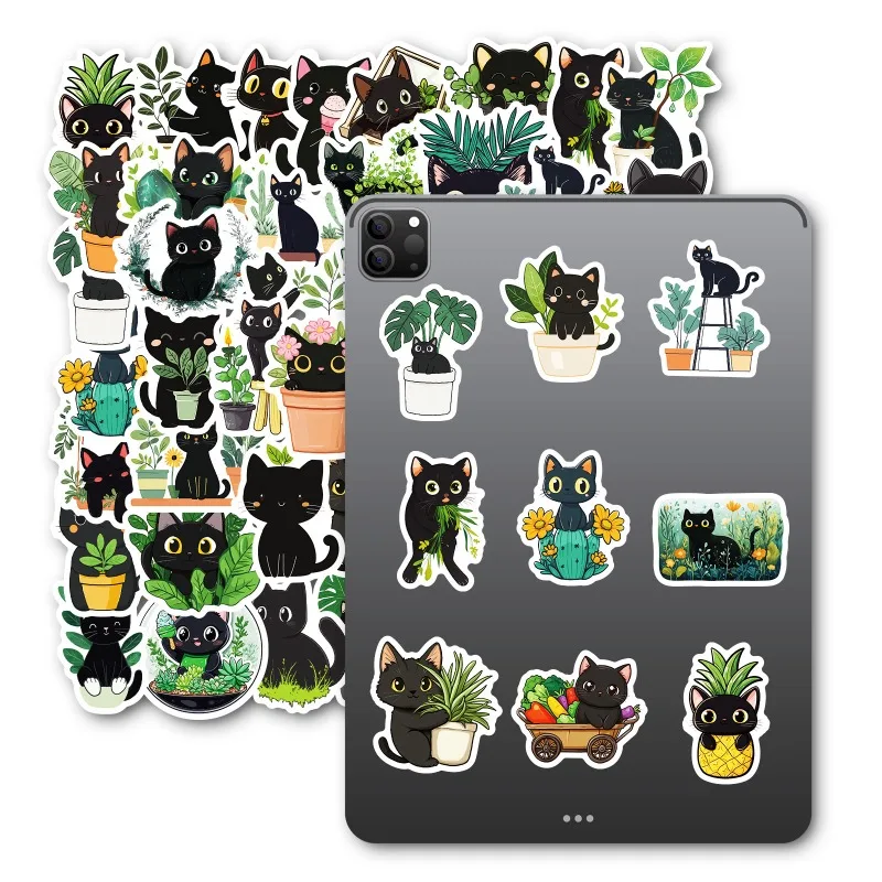 50pcs Cartoon Personality Black Cat Creative Graffiti Decoration Sticker