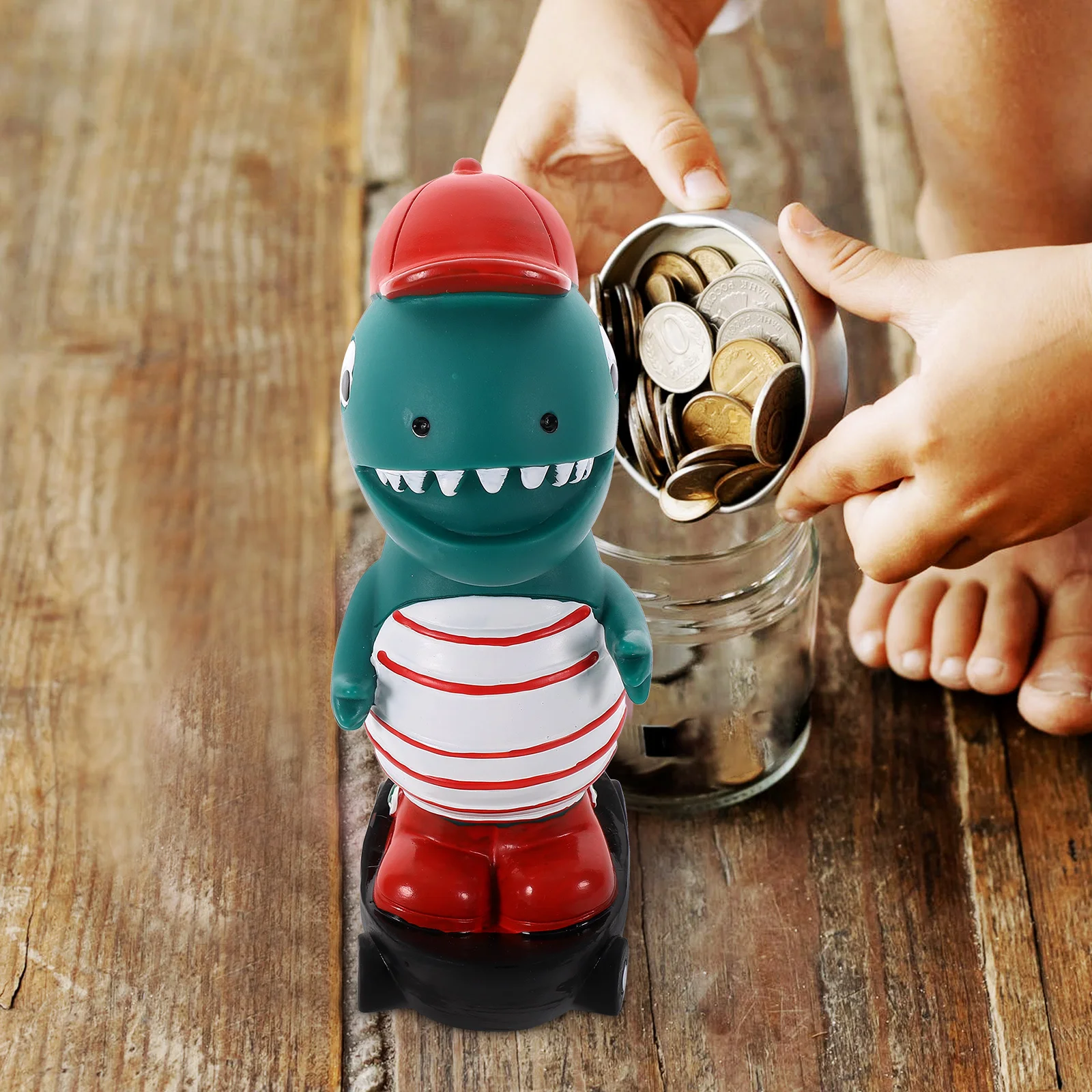 

Creative Dinosaur Shaped Piggy Bank Smooth Vinyl Coin Bank for Cash Collection Desktop Jar Kids Saving Incentive New Year Gift
