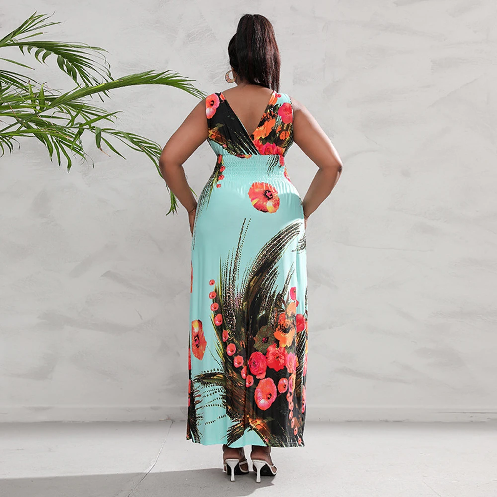 Cheap Summer Large Sizes 4xl 5xl 6xl Knit Plus Size Womens Clothing African Female Maxi Dress Long Gowns Night Home Wear Ladies