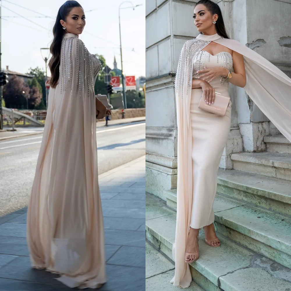 

Customized Luxury Chiffon Evening Dress Modern Sweetheart Crystal Homecoming Dresses Watteau Train Special Occasion Gowns