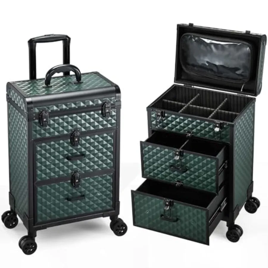 

Professional Rolling Makeup Train Case with Drawers Makeup Case on Wheels Nail Tech Rolling Cart Storage Organizer Trolley Make