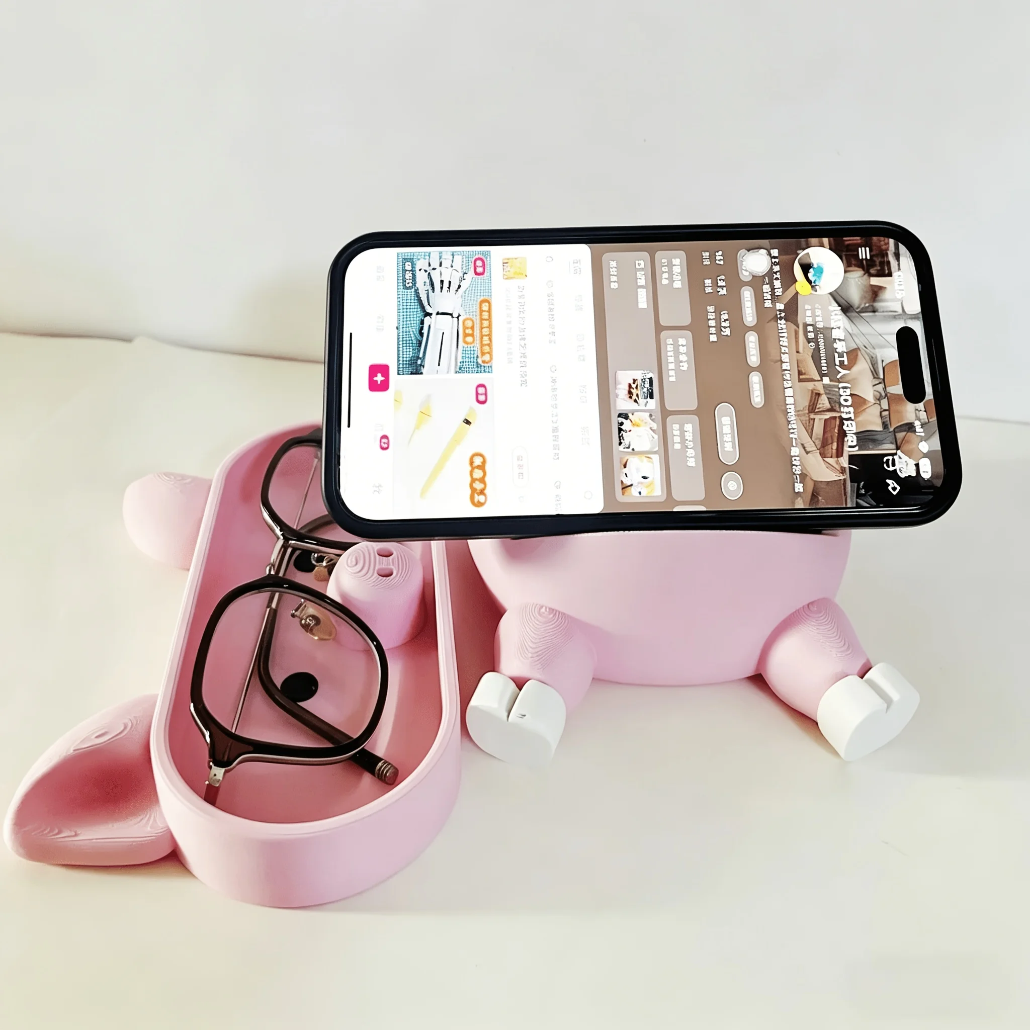 1-Piece Pig-Shaped Storage Tray, Pig Glasses Holder, Phone Stand, Pink Cross-Border Pig Storage Box, Multifunctional Desktop Organizer, Creative Entryway Key and Miscellaneous Item Storage Ornament, Student-Friendly, Girly Desktop Storage Gadget