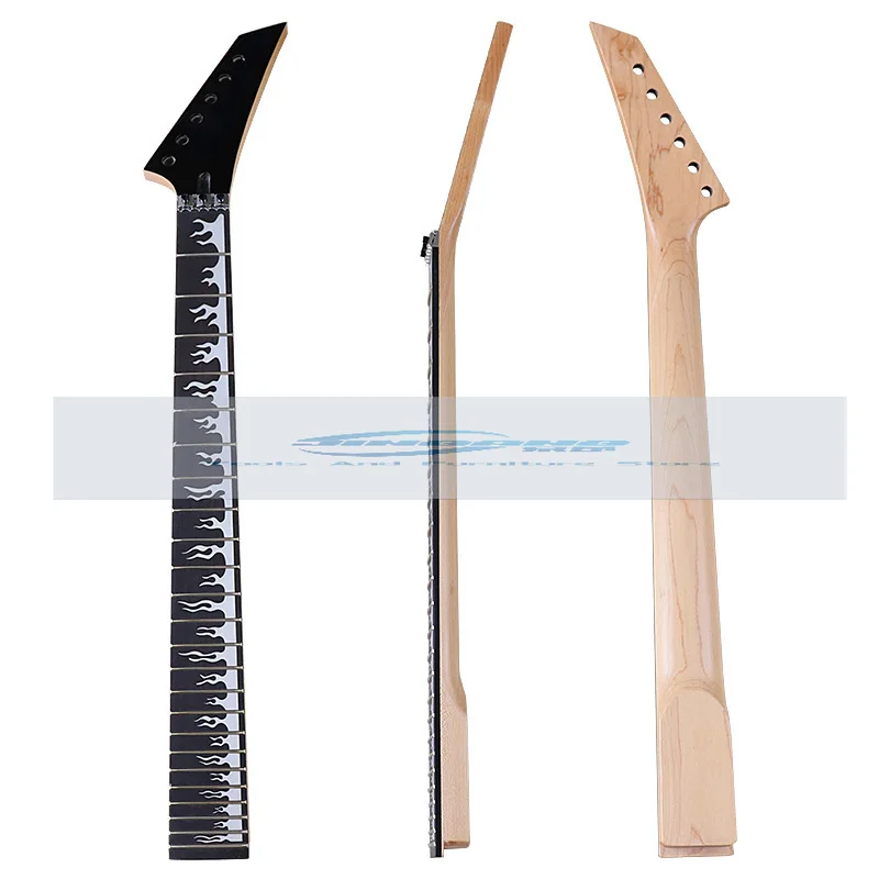 poignee-de-guitare-electrique-mate-6-cordes-24-frettes-motif-de-flamme-en-bois-de-rose-d'erable-double-secousse-accessoires-de-guitare-a-monter-soi-meme