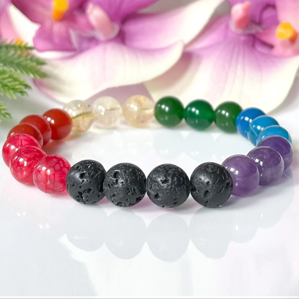 MG1782 New Design Rainbow Beaded Diffuser Bracelet Gemstone Chakra Healing Crystals Bracelets Pride Aromatherapy Jewelry