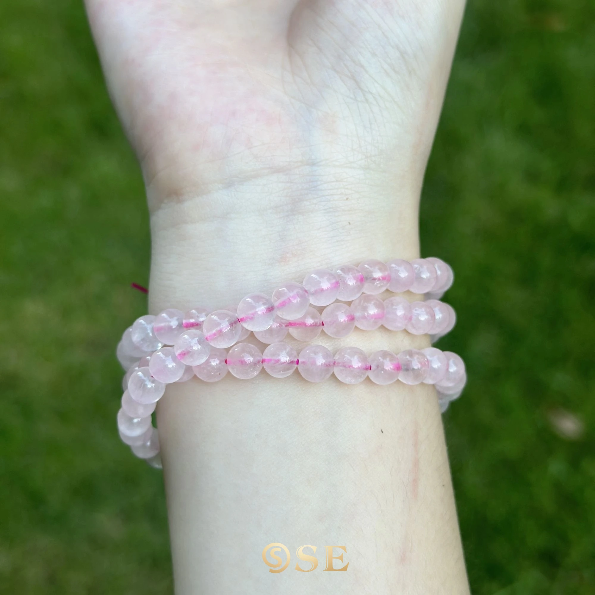 

Pink Crystal Three-ring Bracelet 6mm Natural Six-pointed Star Powder Madagascar Crystal Jewelry Making DIY Accessories Bracelet