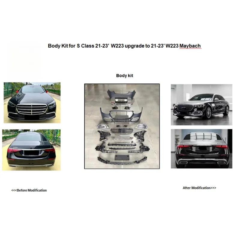 Suitable for 2021+ Mercedes S Class W223 New PP Retrofit Body Kit Upgrade To Maybach Style With Front And Rear Bumper