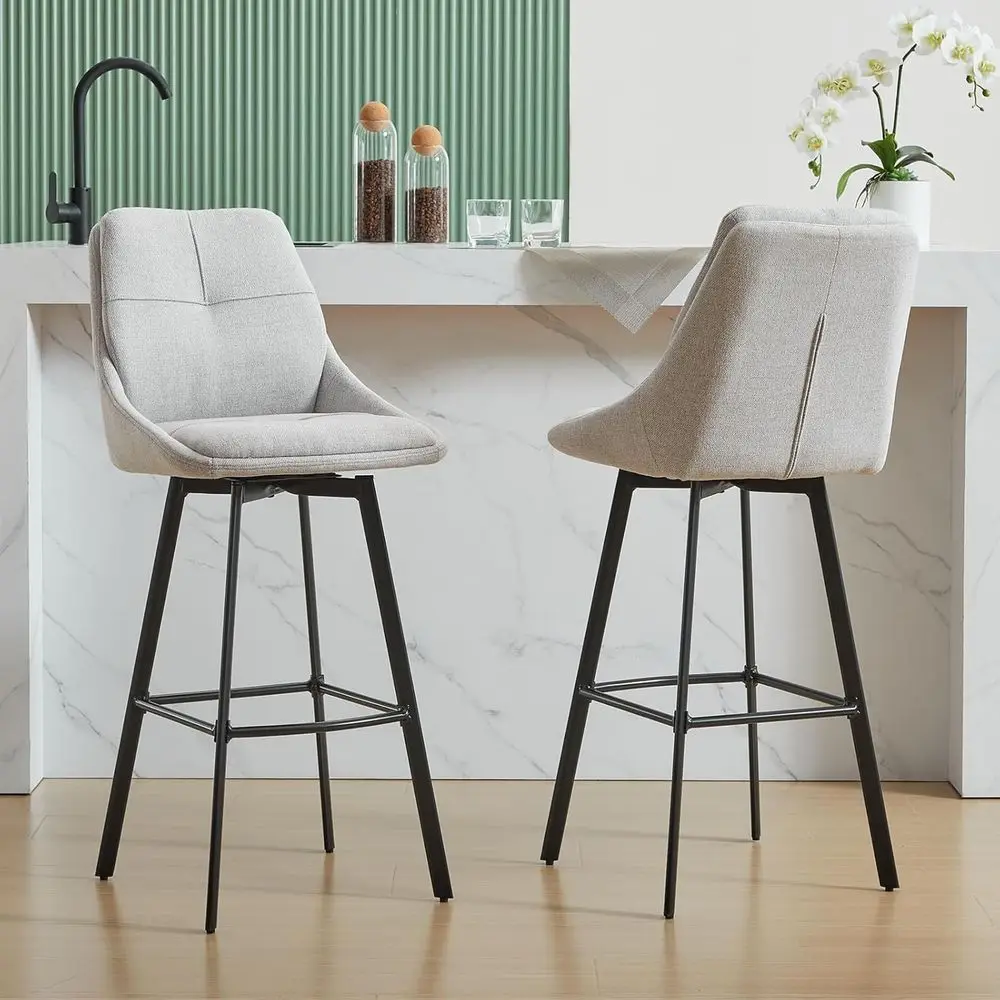 

Комплект из 2-х барных стульев с поворотным механизмом, высотой для кухонного острова, 29 дюймов - бежевые, с льняной спинкой, широкой подушкой и металлическими ножками, для кухонного острова или барной стойки.