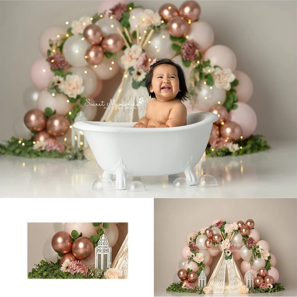 

Rose Gold Balloons Arch Backdrops Kids Baby Birthday Cake Smash Photocall Decors Child Adult Photo Backgrounds