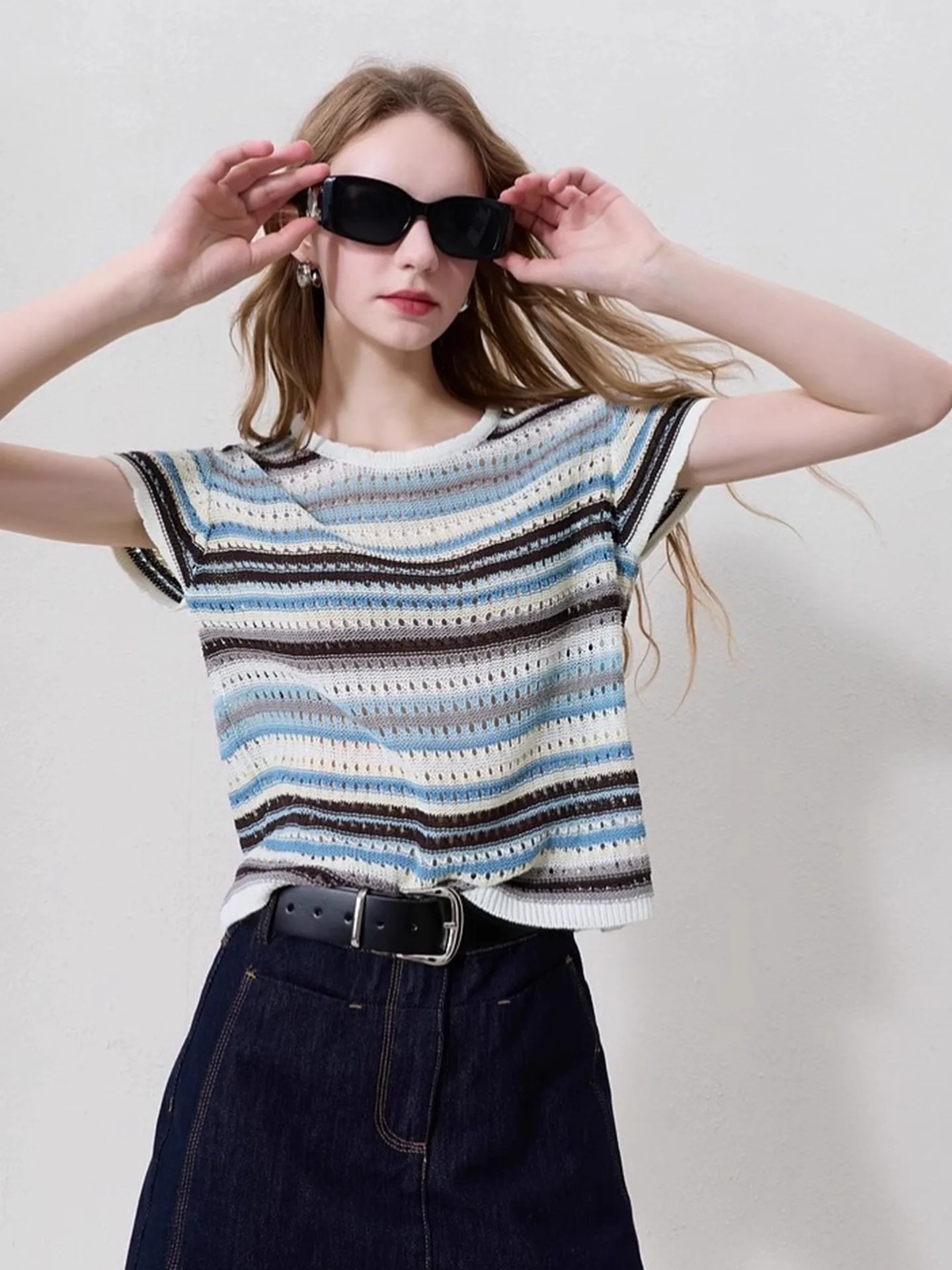 Laid-ba Knitwear Casual Contrast Color Hooded ort Sve Faion Soft T-irt oulder Width Regular Korean Sle Summer ...